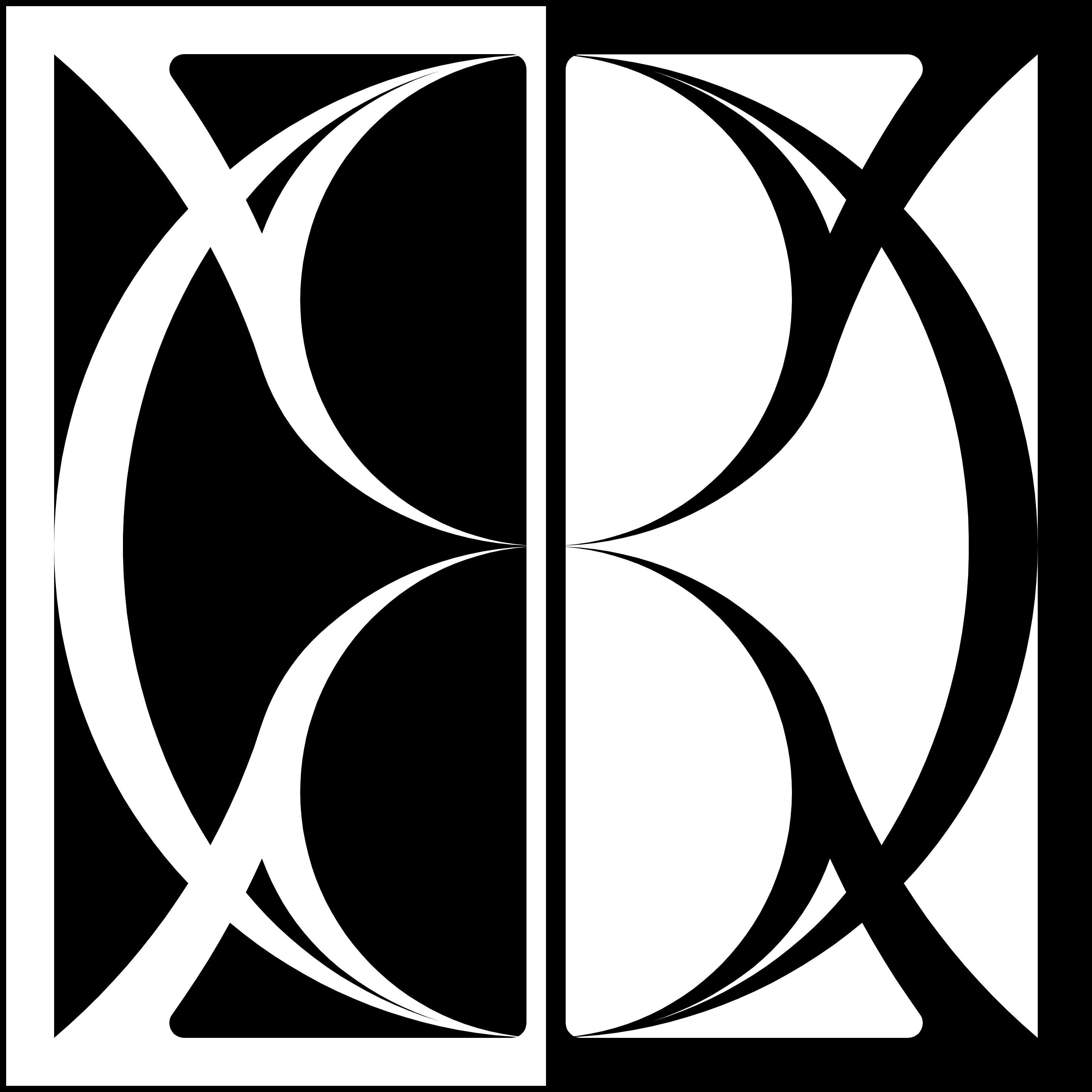 LOGO---CZARNO-BIAŁY, SYMETRYCZNY SYMBOL PODZIELONY W POŁOWIE NA POZYTYW I NEGATYW OBRAZUJĄCY DWA KOŁA UŁOŻONE NA SOBIE WPISANE W JEDNO KOŁO I PRZEWLECZONE RAMIONAMI WYCHODZĄCYMI OD CENTRUM SYMBOLU DO JEGO ROGÓW. SĄ TO RAMIONA LITERY "K". MOŻNA ZNALEŹĆ W NIM RÓWNIEŻ LITERY "B", "S" I "C" POCHODZĄCE OD IMION. CAŁOŚĆ UKŁADU MOŻE PRZYPOMINAĆ KLEPSYDRĘ A KAŻDA Z LITER MA CHARAKTER MAJUSKUŁ ANTYKWY KLASYCYSTYCZNEJ, Z SZERYFAMI I POGRUBIENIAMI.